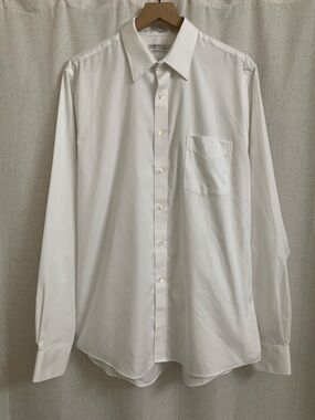Van Heusen White Men's Pinpoint Wrinkle Free Reg Fit Long Sleeve Shirt 36/37